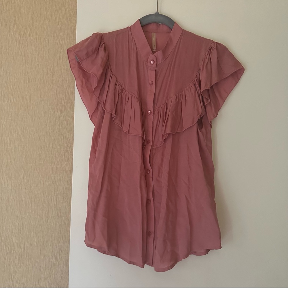 Ruffle Trim Button Front Blouse